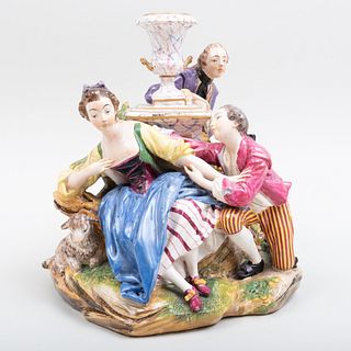 Niderviller Tin Glazed Pottery Figural Candlestick of Courtship
