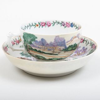 Chinese Export Porcelain Tea Bowl and Saucer Decorated with Fox Hunting Scenes