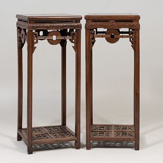 Pair of Chinese Carved Hardwood Pedestals