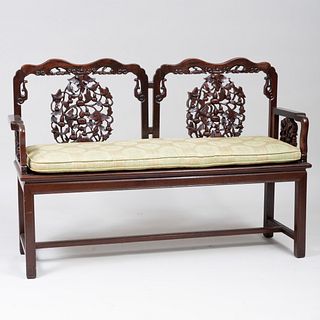 Chinese Carved Hardwood Bench