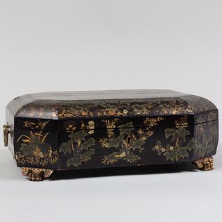 Chinese Export Gilt-Decorated Black Lacquer Games Box