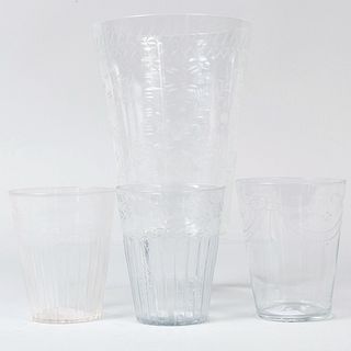 Four Engraved Soda Glass Beaker Vases, Probably Dutch or German