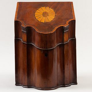 George III Style Inlaid Mahogany Slant Front Knife Box, Later Fitted as a Letter Box