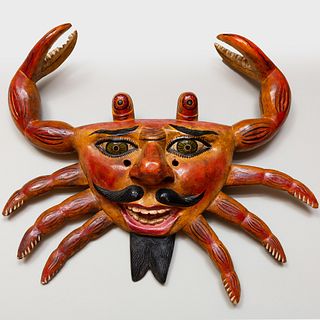 Mexican Carved and Painted Folk Art Crab Mask