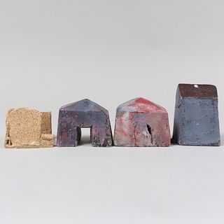 Three Elizabeth Suisson Handbuilt Clay Models of Houses