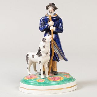 Staffordshire Pottery Model of a Shepherd and his Dog