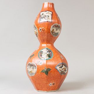 Large Mason's Style Orange Ground Porcelain Double Gourd Vase