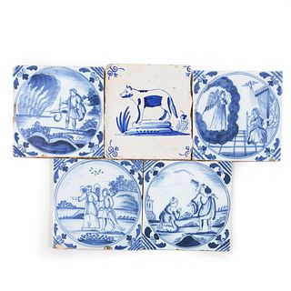 Set of Four Delft Blue and White Tiles Depicting Biblical Scenes