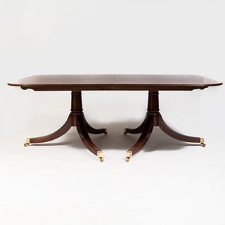 George III Style Inlaid Mahogany Double Pedestal Dining Table