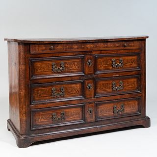 Italian Baroque Walnut and Fruitwood Marquetry and Penwork Chest of Drawers