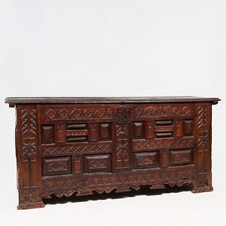 Large Continental Carved Oak Coffer, Possibly French