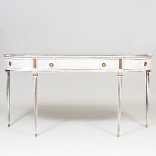 Louis XVI Style Brass-Mounted Painted Console with Verre Églomisé Mirrored Top, of Recent Manufacture