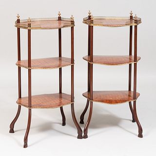 Pair of Napoleon III Style Gilt-Metal-Mounted Kingwood and Tulipwood Parquetry Ã‰tagÃ¨res