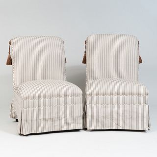 Pair of Striped Cotton Slipper Chairs