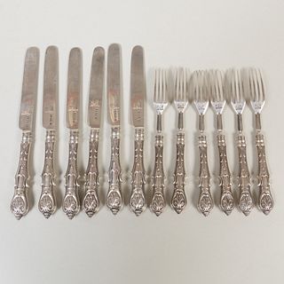Set of Six Victorian Silver Fruit Knife and Fork Sets