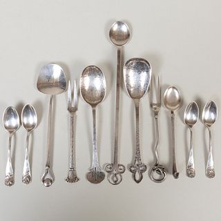 Group of Silver Arts and Crafts Serving Wares and Four Sheilber Spoons