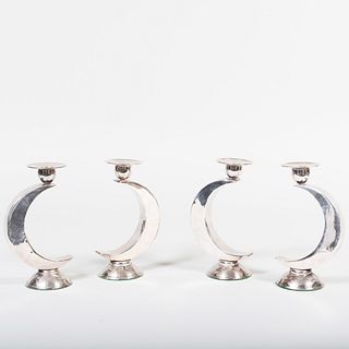 Set of Four Continental Silver Plate Candlesticks