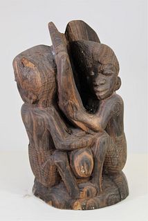 African Hand Carved Sculpture of Sleeping Figures