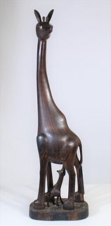 Kenyan Maasai People Carved Mahogany Giraffe