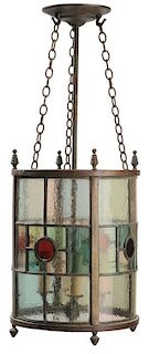 Brass and Leaded Glass Hall Lantern
