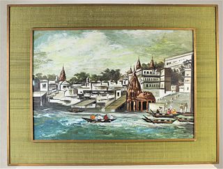 Middle Eastern Signed Bay Scene, Mixed Media
