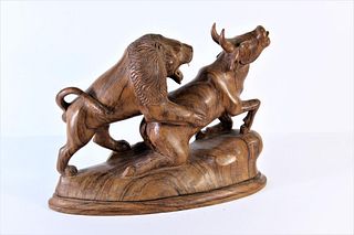 Rosewood Scene of Lion and Ox