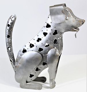 Polished Metal Sculpture of a Dog