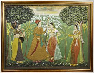 Paint on Silk, Indian / Persian Courtship Scene