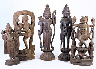 Group of (5) Carved Indian Hindu Figures