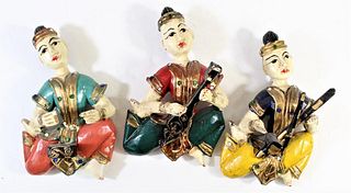 (3) Indian Hand Painted Carved Wood Figures