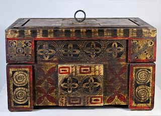 Large Indonesian Wooden Hand Painted Box