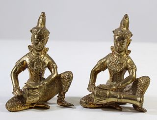 Pair of Brass Indonesian Drummers