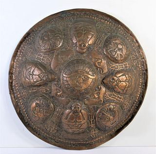 Tibetan Copper Round Buddhist Relief Plaque
