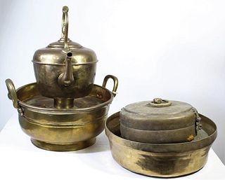 Antique Copper Moroccan Tea Pot and Dishes