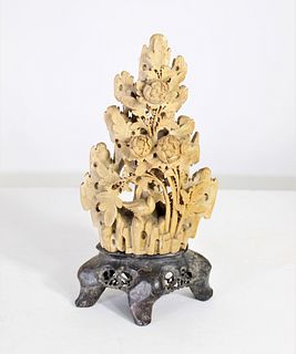 Chinese Wildflower Soapstone Carving on Base