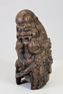 Chinese Carved Wood Sculpture of "God of Longevity"