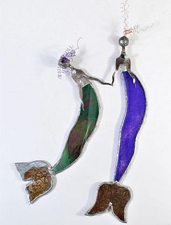 (2) Mermaids, Stained Glass & Mixed Media