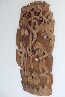 Carved Wooden Sculpture of Adam and Eve