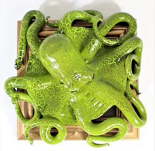 Blown Glass Green Octopus Sculpture