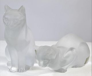 (2) Lalique Glass Cats