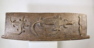 Large Hand Carved Wooden Granary Door w Crocodiles