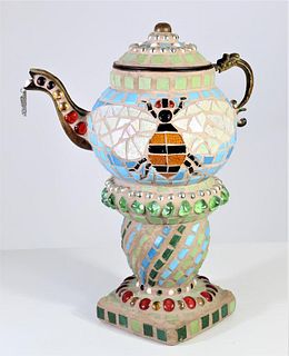 Mosaic Terracotta Teapot w Foo Dog Handle