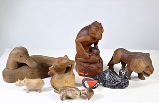Group of Hand Carved Wooden Animals