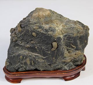 Stone with Wooden Base