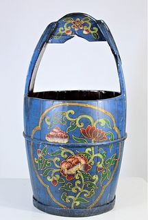 Large Hand Painted Floral Wooden Bucket