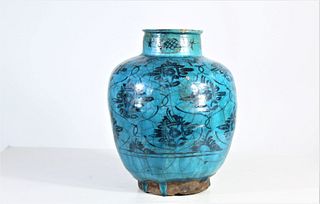 Early Persian Kashan Turquoise Glaze Vase 