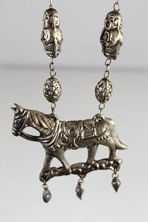 Chinese/Tibetan Silver Horse & Buddha Necklace