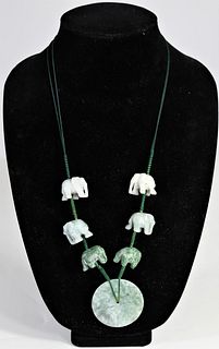 Chinese Stone Elephant Necklace w Pendant