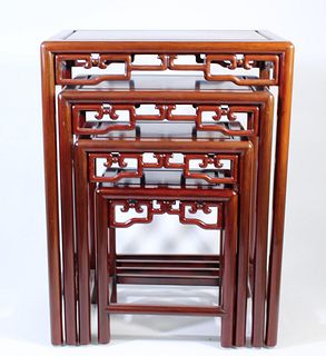 19th C. Set of 4 Chinese Carved Nesting Tables