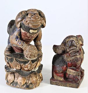 Pair of Carved Chinese Wooden Foo Dogs